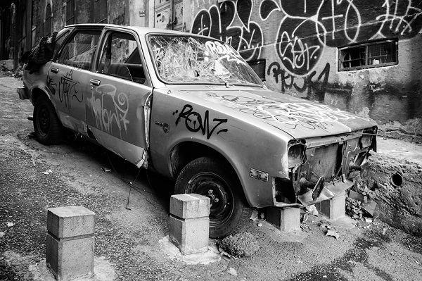 vandalized car